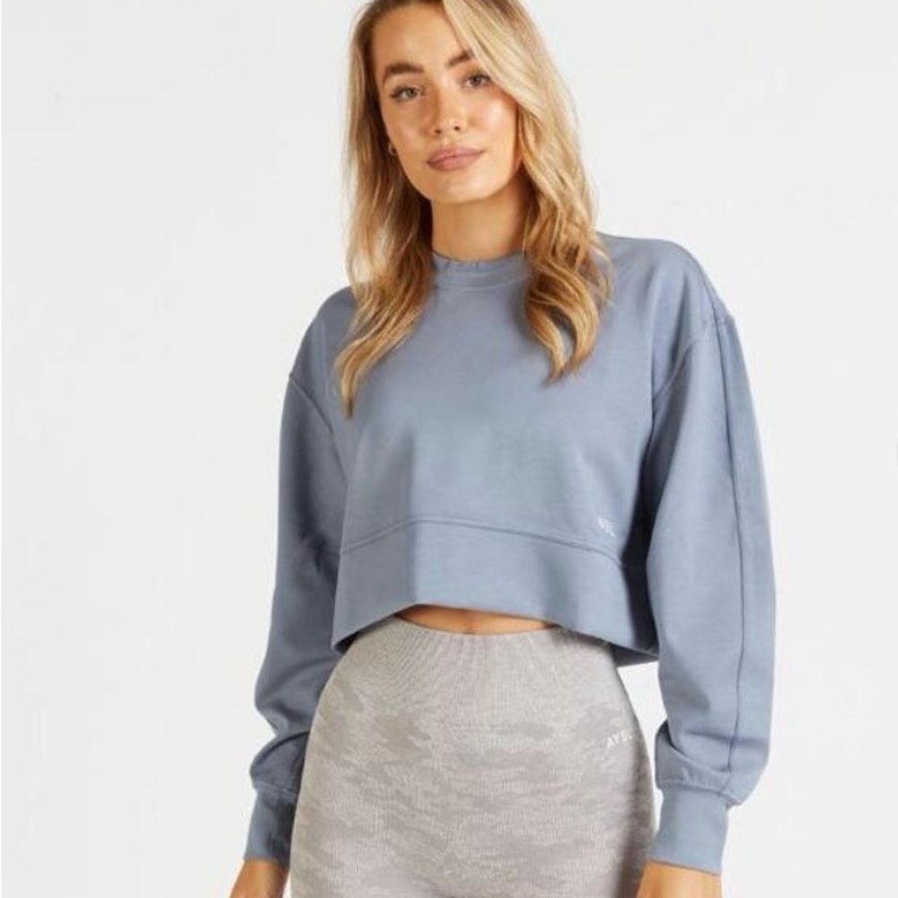 AYBL Cropped Slate Blue Crewneck Sweatshirt - Women